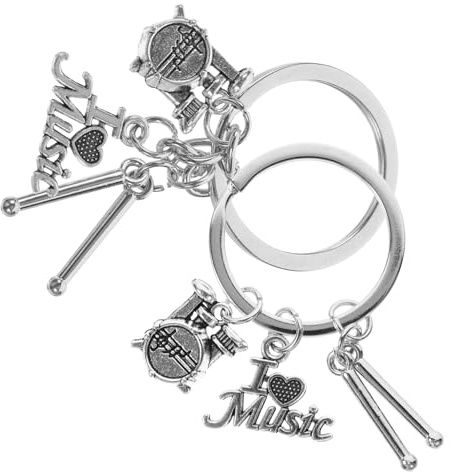 PACKOVE Porte-clés Tambour Et Baguettes De Batterie En Alliage Solide, Lot De 2 Pièces, Accessoire Musical Créatif Pour Batteurs, Présent Pour Amateurs De Musique, Usage Quotidien