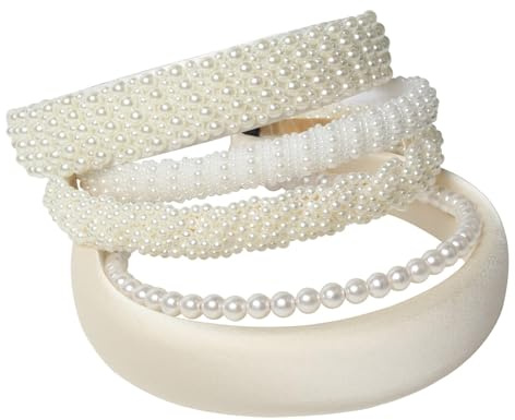 Yemoju Lot de 5 serre-têtes en perles blanches pour femme et fille - Accessoire de mariage avec perles artificielles - Accessoire pour fête de la bière, multicolore, L