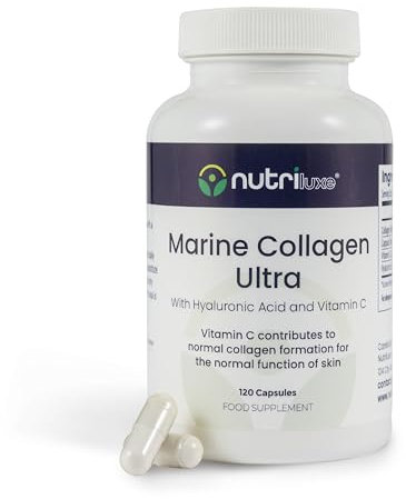 Marine Collagen Ultra – Pure Type I Hydrolysed Collagen 900mg with Hyaluronic Acid & Vitamin C – Skin Elasticity, Hair, Nails & Joint Support – 120 Capsules – UK Made – GMP Certified