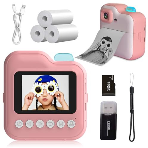 PZCC Kids Instant Print Camera, 2.4 HD Touchscreen 48MP Digital Camera for Kids with 32GB Card & 10 Print Papers, 1080P HD kids' digital cameras, for Boys Girls Aged 3-12 Years Old
