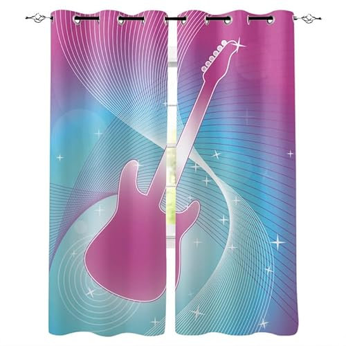 Rptidmv Vorhänge mit Ösen 2er Set Gitarre Modern Blickdichte Vorhang Thermovorhang Kälteschutz Verdunklungsvorhänge für Wohnzimmer Schlafzimmer Kinderzimmer 140 x 175 cm (BxH)