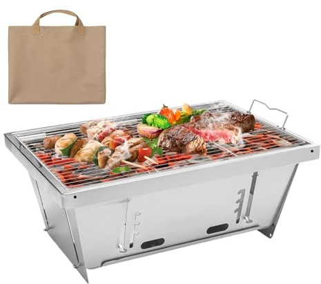 Barbacoa portátil de carbón vegetal, barbacoa al aire libre – Barbacoa de acero inoxidable, altura ajustable, barbacoa plegable | Barbacoa de carbón vegetal barbacoa compacta para exteriores