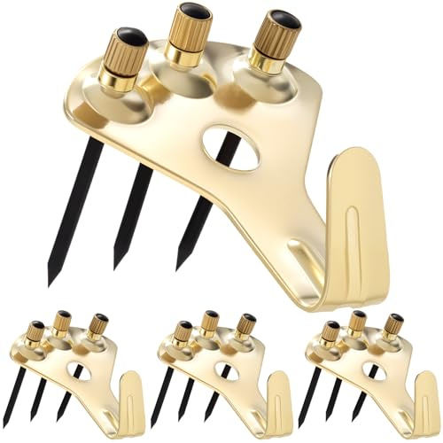 ANCIRS 4 Pack 100 lbs Picture Frame Hangers Hooks with 12pcs Nails, Gold | Stainless Steel, Heavy Duty Picture Hanging Hooks, for Plaster Wall, Lime Walls, for Hanging Photo, Mirror, Clock