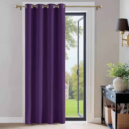 PONY DANCE Kids Blackout Curtain - Thermal Room Darkening & Energy Saving Blackout Curtain Eyelet Top Kitchen Panel for Girls' Room/Bedroom/Nursery, W 52 x L 90, 1 PC, Purple