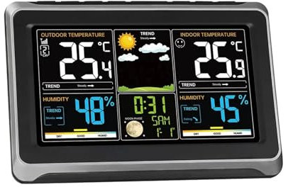 SdaryWare Estación meteorológica multifunción, Reloj Despertador, termómetro, higrómetro, Sensor inalámbrico, Amanecer y Atardecer, higrotermógrafo(5ml-1)