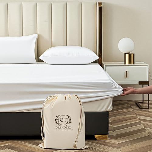 Orthotex king size fitted sheets with 2 Pillow Covers | 100% Egyptian Cotton Fitted Sheet (30cm Deep Pocket) – Soft, Breathable & Durable Bedding Set (King)