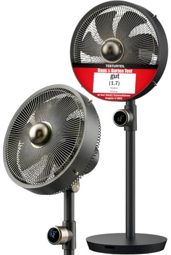 Stylies Uranus Ventilador de pie – Silencioso y potente (35 W) – 12 Niveles Oscilación Temporizador Mando a distancia – Ventilador de diseño