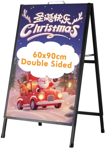 YUCHENGTECH Pavement Sign A Board Pavement Sign with Handle 60X90cm Heavy Duty A Frame Board Outdoors Folding Metal Poster Stand Holder for Indoor Outdoor Street Advertising Posters