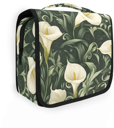 Kit de afeitado de flores de lirio de cala retro vintage con gancho para colgar, bolsa de maquillaje compacta acolchada para gimnasio