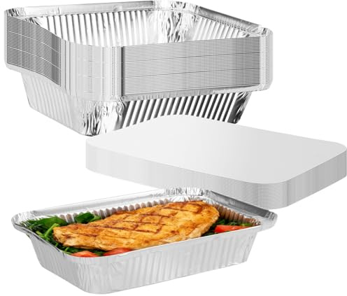 SEUICYNE 30 Stück Aluschalen mit Deckel, 1000ml Aluminium Grillschalen, 229x169x50mm Einweg Aluminium Tropfschalen, Aluminiumschalen Alubehälter Alu Grillschalen für Grillen Backen Einfrieren Kochen