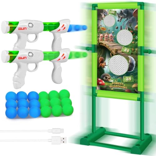 DX DA XIN Bewegliche Zielscheibe Set - Schießspiele für Kinder ab 4-12 | Schussspielzeug mit Bewegliches Ziel 2 Popper Pistoles 18 Schaumballs Spielzeug Kinder Garten Outdoor Spiele Junge Geschenk