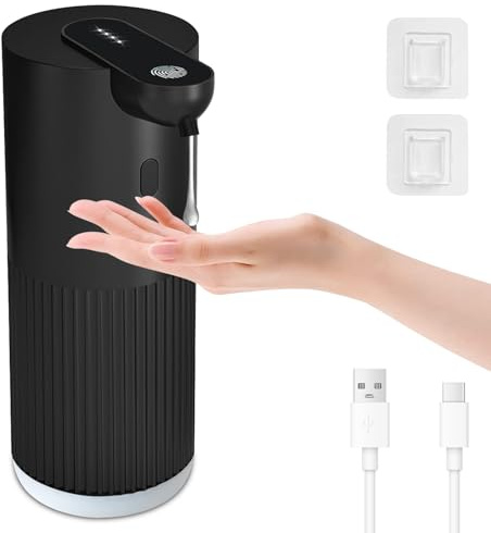 Cuteefun Dispensador Jabon Baño Automatico, 400ml Recargable Dosificador Jabon Cocina, Sin Contacto, 4 Niveles Ajustables, Impermeable IPX5, Montaje en Pared, Dispensador Champu y Gel Ducha, Negro