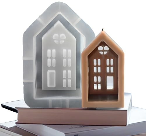 Tarqite Silikonformen Gießformen Häuser, Großformat 3D Silikonform Kerzenhalter Haus, Silikon Kerzenformen für Teelichter, Beton, Gips, Kerzen Silikonformen, DIY, Weihnachtsdeko (Extragroße)