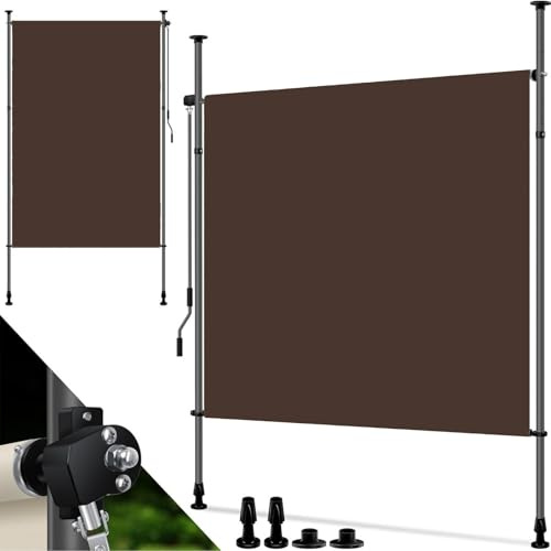 Tenda da sole verticale con morsetto per esterni, Beige con manovella senza fori, frangivista, allungabile e opaca, tenda da sole verticale balcone e terrazza, impermeabile, Beige