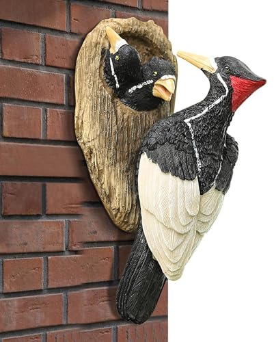 Statues de jardin, statue de charpentier pour tronc d'arbres - Ornement en résine animale d'alimentation Figurine d'animaux pour le gazon d'entrée patio de la ferme D