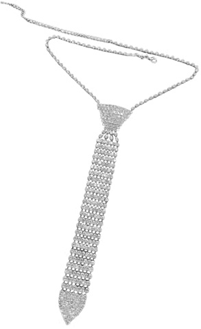 Perfeclan Collana con, Cravatta, per Donne e Ragazze, Accessori per Abiti, Gioielli Regolabili per Il Collo, Catena Glitterata, Moda, Argento
