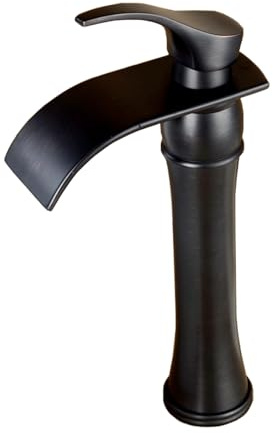 TYMYW Rubinetto Alto per Lavabo da Appoggio A Cascata Monocomando Miscelatore per Bagno Monoforo in Ottone,Nero Antico,B