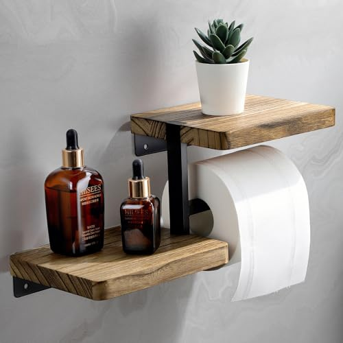 Porte Papier Toilette Mural en Bois, dérouleur Papier Toilette sans percage, Salle de Bain Support Papier Toilette Mural, Porte-Rouleau