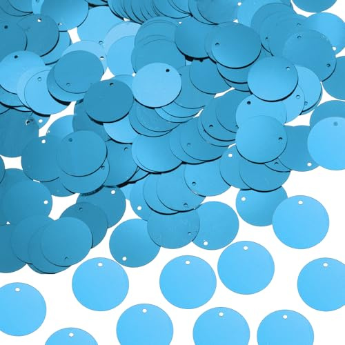 QUARKZMAN 100 Pcs Lentejuelas Planas Redondas 30mm/1.2 Pulgada Azul Lago | Lentejuelas Sueltas, Para Costura, Con Agujero De Un Solo Lado, Para DIY Bordado Ropa Fabricación De Joyería