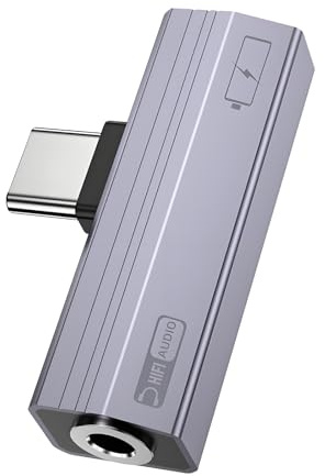 Leloco Adaptador USB C a jack de 3,5 mm y carga, tipo C a 3,5 mm, adaptador de auriculares 2 en 1 con chip DAC carcasa de metal para iPhone 16 Pro Max iPad Pro/Mini 6 Galaxy S24/S23/S22, etc. Gris