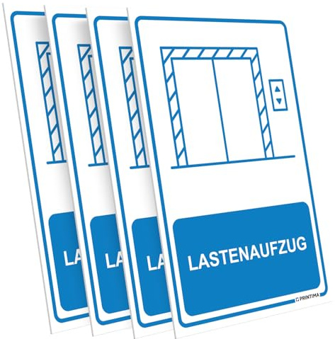 PRINTIMA 4er Set PVC Schild „LASTENAUFZUG“ 21x32 cm – Hinweisschild mit Montagedübeln – Aufzugbeschilderung für Industrie, Lager, Hotels, Betriebe und öffentliche Bereiche