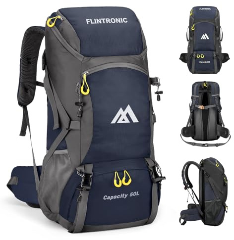 flintronic Mochila Plegable Ultraligera, 50L Mochilas de Senderismo, Mochila de Viaje, para Hombre Mujer, para Senderismo Acampar Acampadas Viajes Montaña al aire Libre Azul