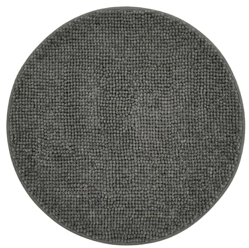 NYVI Badematte NYVISpa Chenille Badteppich Ø 60 cm Rund Grau | Rutschfest, Saugstark, Schnell Trocknend, Fußbodenheizung geeignet, OEKO-TEX, Waschbar, Weich