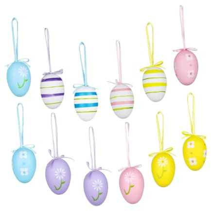 iplusmile 24pcs Adorable Egg Ornaments Decorative Easter Eggs Mixed Style Plastic Hanging Decorations Colorful Easter Tree Ornaments for Room Decoration and Photography Props Assorted style