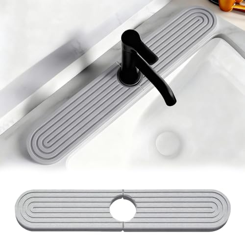 ZHITENG Absorbent Faucet Mat, 60 x 10 CM Fregadero De Diatomita, Gris Claro | Protector Mueble Protector Salpicaduras Cocina, Almohadilla de Secado De Agua, Para Cocina, Baño, Restaurante