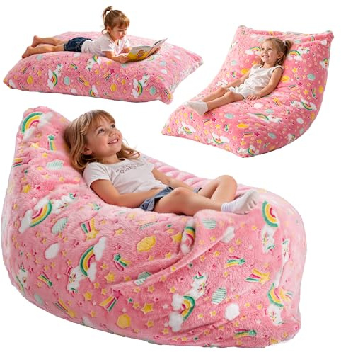 BRINJOY Sitzsack Kinder, 3-in-1 mit Memoryschaum-Füllung und abnehmbarem Bezug für Spielzimmer, Kinderbetreuung, Schlafzimmer, Faule Bodenmatte-Liege für Jungen und Mädchen