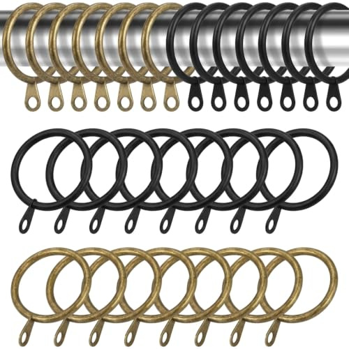 50 Stück Gardinenringe, 38mm ID Metall Vorhangringe, Schwarz + Bronze | Gardinen Ringe für Stange, Metall Vorhang Ring mit Ösen für Badezimmer, Wohnzimmer, Schlafzimmer