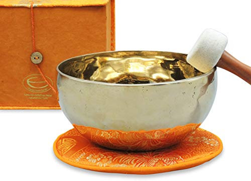 Geschenk-Box 'Medizin-Buddha' mit gravierter Tibetischer Klangschale I 700-800 g I Hochglanz-Optik I inkl. Klöppel/Pad I für Meditation, Klang-Massage & Klang-Therapie I Handgeschmiedet