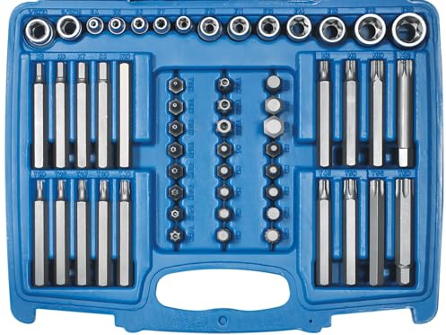 SW-Stahl 04475L Bit-Sortiment, 3/8 Zoll, 56-teilig - Torx Lang & E-Profil | Umfangreicher Bitsatz aus Chrom-Vanadium mit T-Profil, Innenvielzahn M6 M8 und Adaptern im robusten Koffer für Kfz