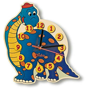 Dida - Dinosauro, Orologio da Parete per Bambini con Animali in Legno, Arreda e Rallegra la Cameretta dei Bimbi e ogni Ambiente della Casa, Prodotto Made in Italy