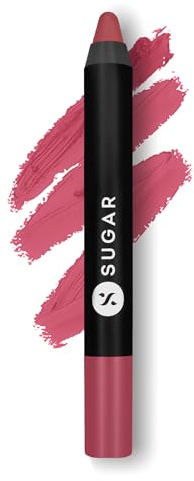 SUGAR Cosmetics Matte As Hell Crayon Lipstick 05 Rose Dawson (Rose Pink) with free sharpener, 2.8 gm