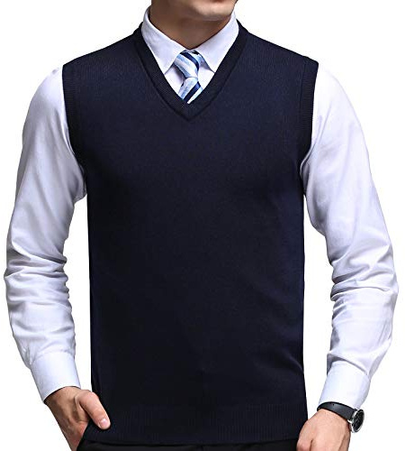 FULIER Gilet da Uomo Inverno V-Collo Senza Maniche Gilet Classico attività Commerciale Signore Maglieria Panciotto Maglione Cardigan Canotte (XL, Marina Militare)