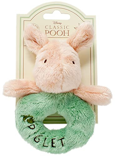 Official Disney Winnie The Pooh Piglet Rattle - Soft Toy Ring Rattles for Babies by Rainbow Designs