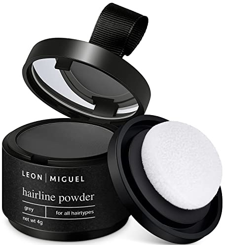LEON MIGUEL Ansatzpuder - Hairline Powder als wasserfesten Haar Concealer zum Ansatz kaschieren für Frauen und Männer, unsichtbares Haar Make-up zur Haarverdichtung - 4g | Grau