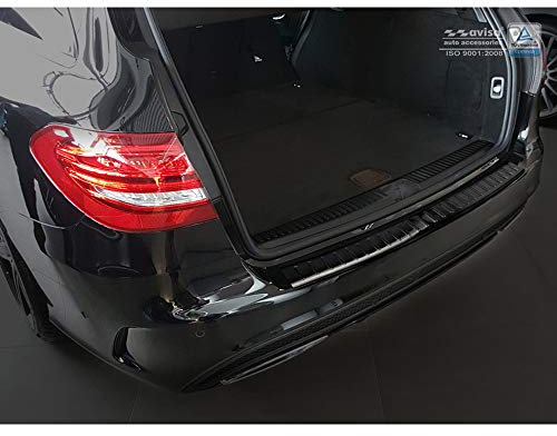 Avisa Schwarz Edelstahl Heckstoßstangenschutz kompatibel mit Mercedes C-Klasse W205 Kombi 2014-2021 'Ribs'