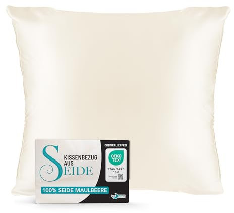 Kissenbezüge Seide - 80x80 cm - Gewicht 19 Momme 100% Reine Maulbeerseide Doppelseitig - Seidenkissenbezug für Haar und Haut, Anti-Aging, Anti-Bettwanzen - Elfenbein