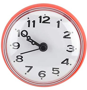 VOBOR Bathroom Clock,small Waterproof Suction Wall Window Mirror Bath Shower Clock for Home Bathroom Decoration (Red)