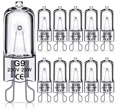SILKIT G9 Halogen Light Bulbs 28W, G9 Dimmable Capsule Bulbs, Warm White 2800K, Non-Flicker,10 Pack