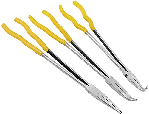 FUNSUEI 3 PCS 16 Inches Long Needle Nose Pliers Set, Long Nose Pliers Set, Long Reach Pliers Set for , 90-Degree Angle, 45-Degree Angle, Straight Needle Nose