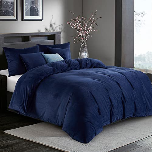 Omela Winter Bettwäsche 135x200cm Warm Fleece Plüsch Bettbezug Marineblau | Oeko-TEX zertifizierte, mit Kissenbezug 80x80 cm, Cashmere Touch, Flauschig, Winterbettwäsche Set, Reißverschluss