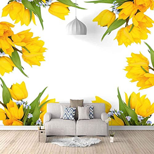 FVGKYS Wandbilder Schlafzimmer Erwachsene Kinder Tapete Plakate 3D Gelbe Pflanzenblüten Selbstklebend Wandgemälde Wandtattoo Kunst Dekoration Für Wohnzimmer Küche Wanddekoration 350x256cm