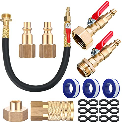 RV Winterizing Kit Sprinkler System Blowout Adapter with Shut Off Valve Air Compressor Water Blow Out Fitting Adapter for Winterize RV Travel Trailer Boat Motorhome