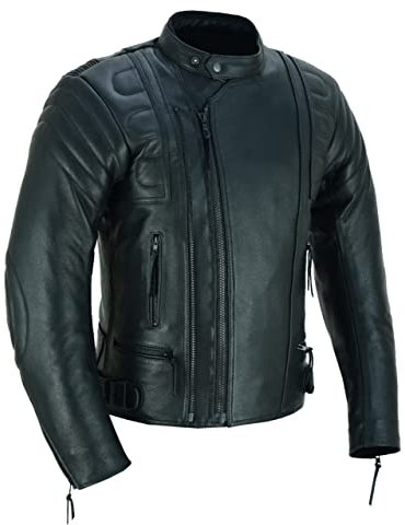 JACKET4U Motorradjacke aus Leder, CE-Protektoren für Herren, Schutzstufe 2, MBJ-08A, Schwarz, L