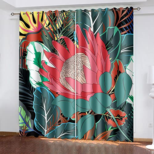 MTBDyyds Verdunkelungsvorhänge 3D Drucken 160X115Cm Bunt Modisch Blumig Verdunklungsvorhänge Kinderzimmer 2 Stück Vorhang Blickdicht Ösenschal Kindergardinen Junge Verdunklungsgardine