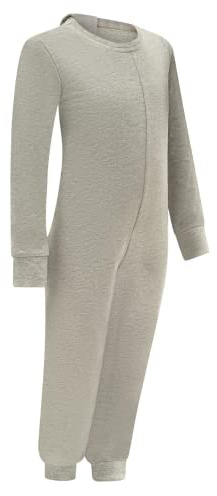 SpecialKids.Company Kaycey Zip back Long Sleeve Long Leg Jumpsuit For Boys And Girls, Adaptive Clothing for Adults & Big Kids with Special Needs, Soft Cotton, Grey, XXL