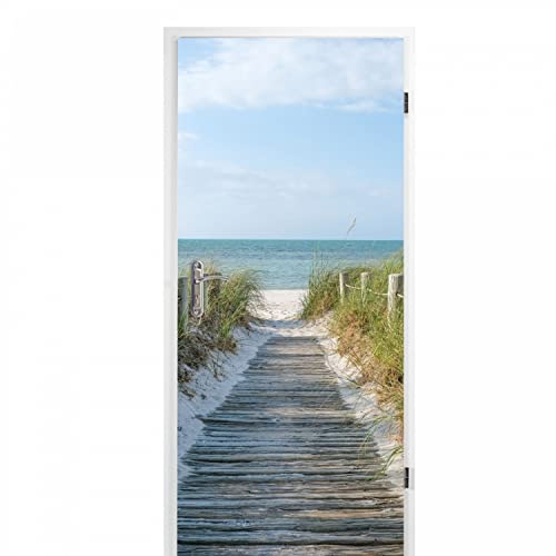 nikima Schönes für Kinder selbstklebendes Türbild - Ostseeweg 0,9 x 2 m (16,66 €/m²) - Türtapete Türposter Klebefolie Dekorfolie Strand Nordsee ostsee Holzweg Meer